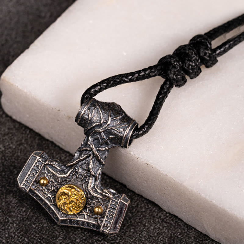 WorldNorse Halskette mit nordischem Mjölnir Emblem aus handgefertigtem 925er Silber - Mit Wachsseil - image 1