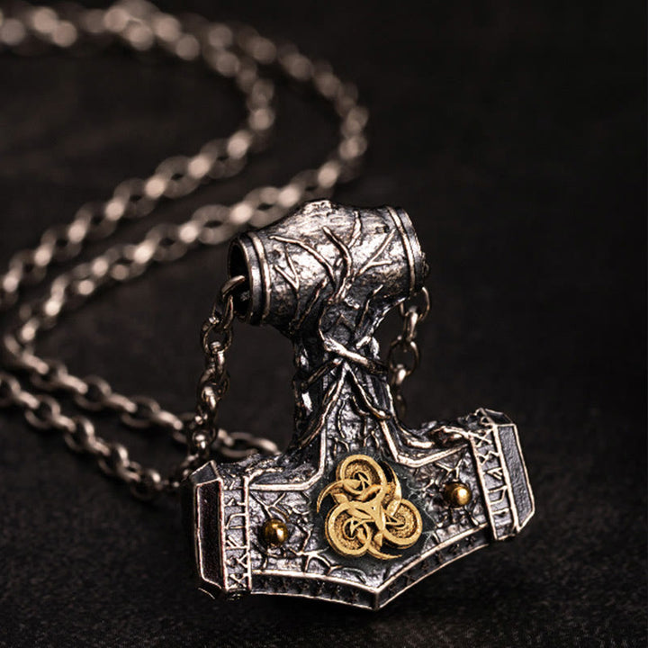 WorldNorse Halskette aus handgefertigtem 925er Silber mit Thorshammer und Hurricane Force - Mit Kette - image 0