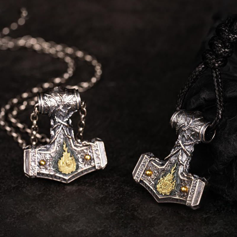 WorldNorse Halskette „Song of Flame“ aus handgefertigtem 925er Silber mit Thorshammer - image 3