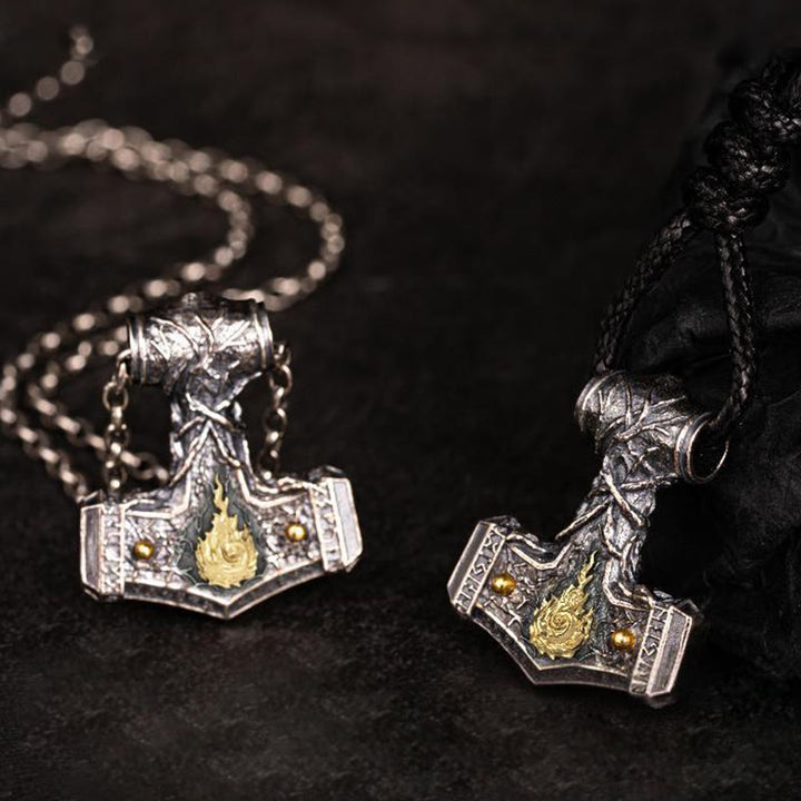 WorldNorse Halskette „Song of Flame“ aus handgefertigtem 925er Silber mit Thorshammer - image 3