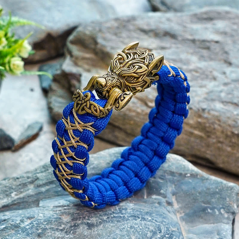 WorldNorse Viking Vintage Wolf Paracord geflochtenes Armband - Blau - Innenumfang: 24 cm (Gesamtlänge 28 cm) - image 0