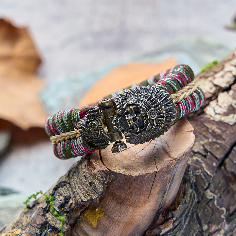 WorldNorse Vintage Tribal Cacique Totenkopf Paracord geflochtenes Armband - image 1