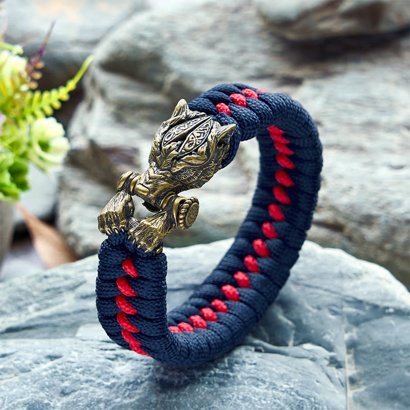 WorldNorse Armband aus geflochtenem Paracord mit Wikinger-Krieger und Wolf - Dunkelblau & Rot - Innenumfang: 24 cm (Gesamtlänge 28 cm) - image 10