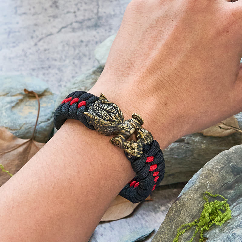 WorldNorse Armband aus geflochtenem Paracord mit Wikinger-Krieger und Wolf - image 5