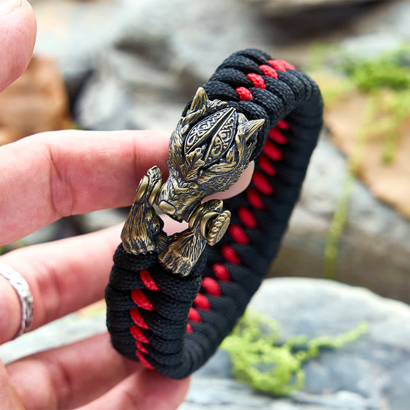 WorldNorse Armband aus geflochtenem Paracord mit Wikinger-Krieger und Wolf - image 4