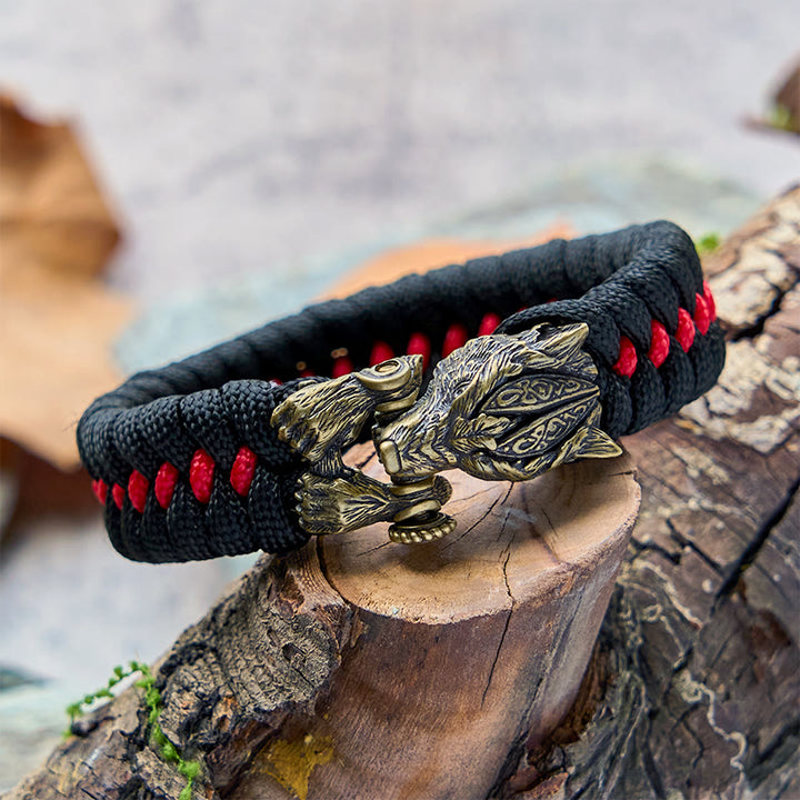 WorldNorse Armband aus geflochtenem Paracord mit Wikinger-Krieger und Wolf - image 1