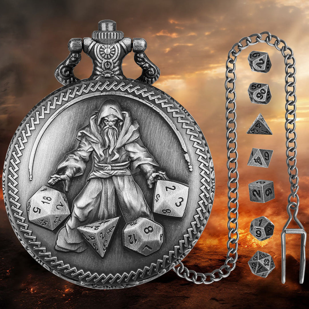 WorldNorse Retro Wizard Tiny Dice Taillenkette - Taschenuhrgehäuse + Kette + Würfel - Silber - image 6