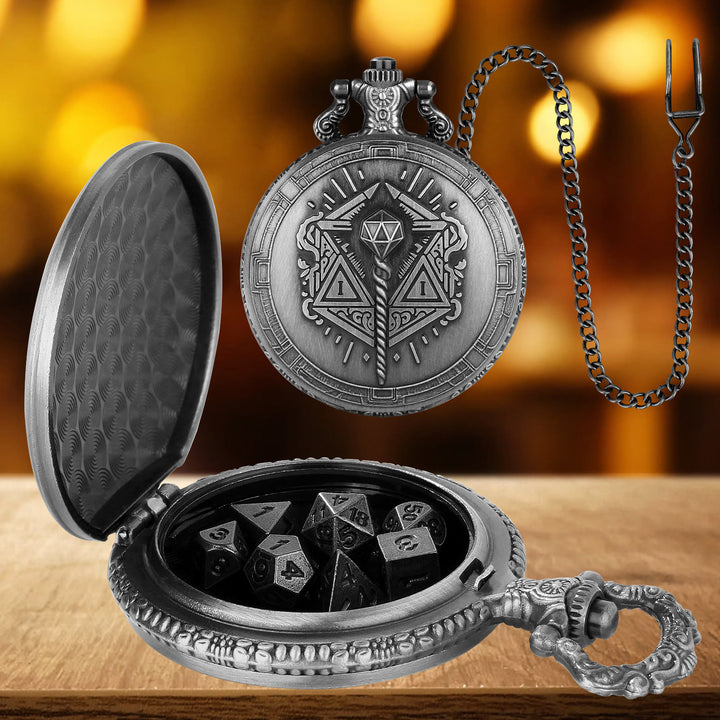 WorldNorse Zauberstab Multidimensionales Würfelset Taillenkette - Taschenuhrgehäuse + Kette + Würfel - Silber - image 7