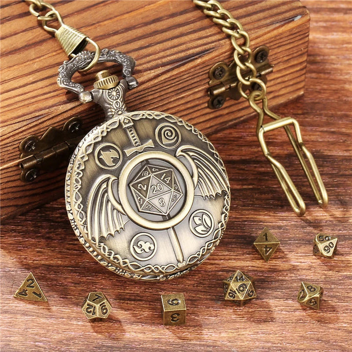 WorldNorse Schwertflügel Polyedrische Würfel Taillenkette - Taschenuhrgehäuse + Kette + Würfel - Gold - image 0