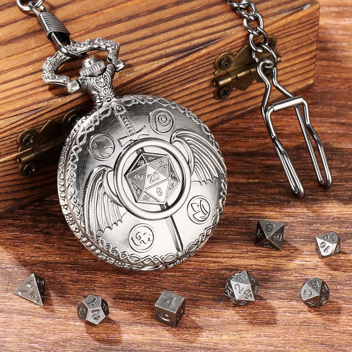 WorldNorse Schwertflügel Polyedrische Würfel Taillenkette - Taschenuhrgehäuse + Kette + Würfel - Silber - image 6