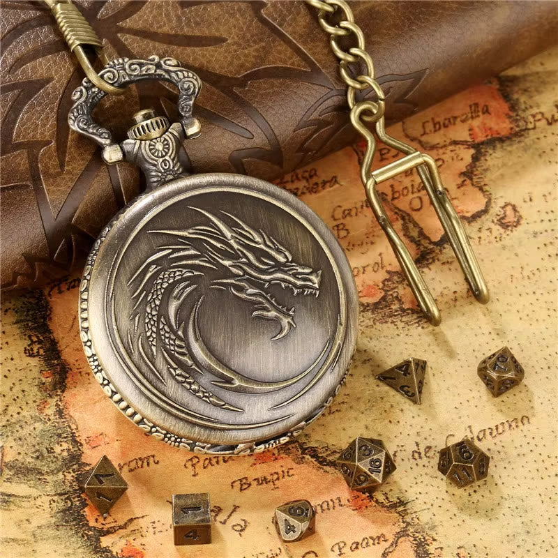 WorldNorse Nordischer Drache , Taillenkette - Taschenuhrgehäuse + Kette + Würfel - Gold - image 0