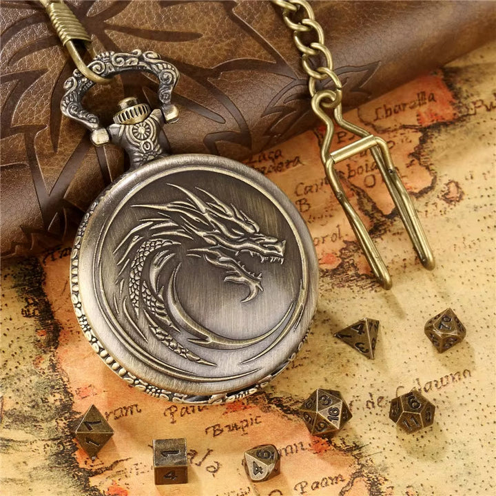 WorldNorse Nordischer Drache , Taillenkette - Taschenuhrgehäuse + Kette + Würfel - Gold - image 0