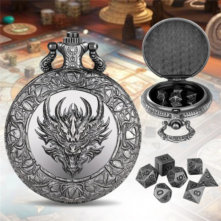 WorldNorse Viking Dragon Mini Polyedrisches Würfelset Taillenkette - Taschenuhrgehäuse + Kette + Würfel - Silber - image 5
