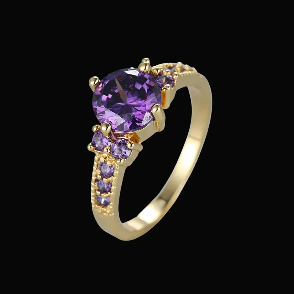 WorldNorse Midnight Blossom of Freyja Ring - Amethyst#Gold - 62mm - image 1