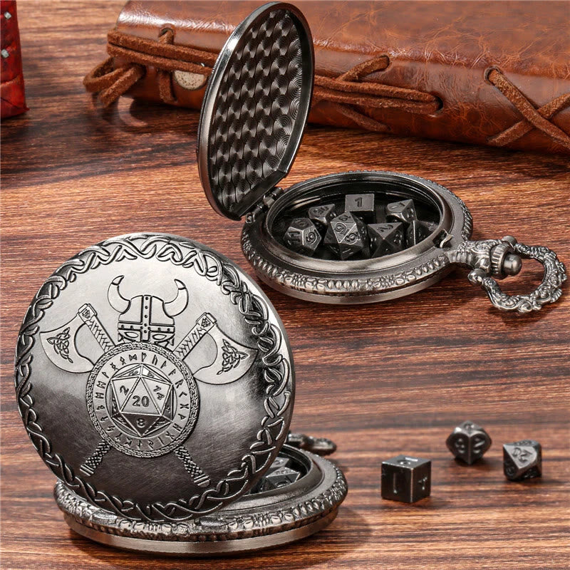 WorldNorse Wikinger Axt Helm Rune Sieben Würfel Taille Kette - Taschenuhrgehäuse + Kette + Würfel - Silber - image 1