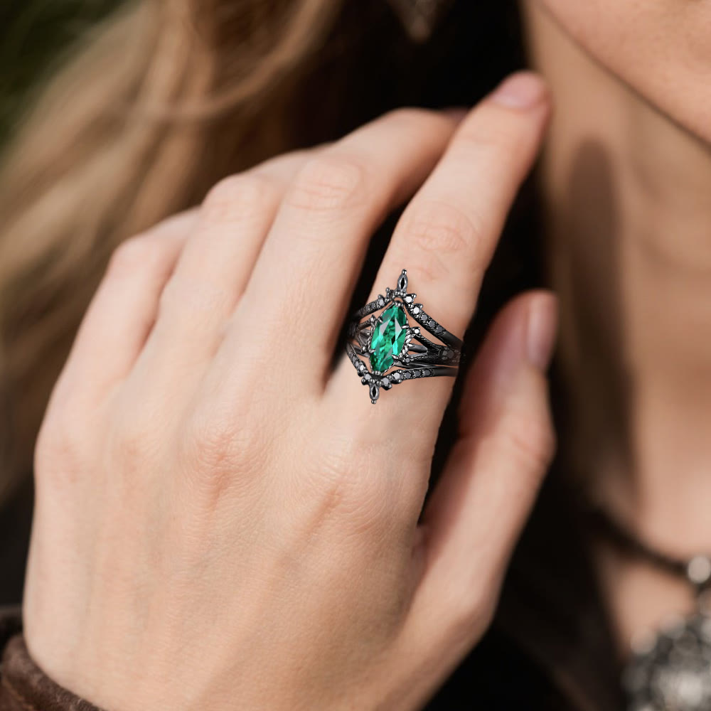WorldNorse Mystic Smaragdkrone 3-teiliges Ringset - image 1