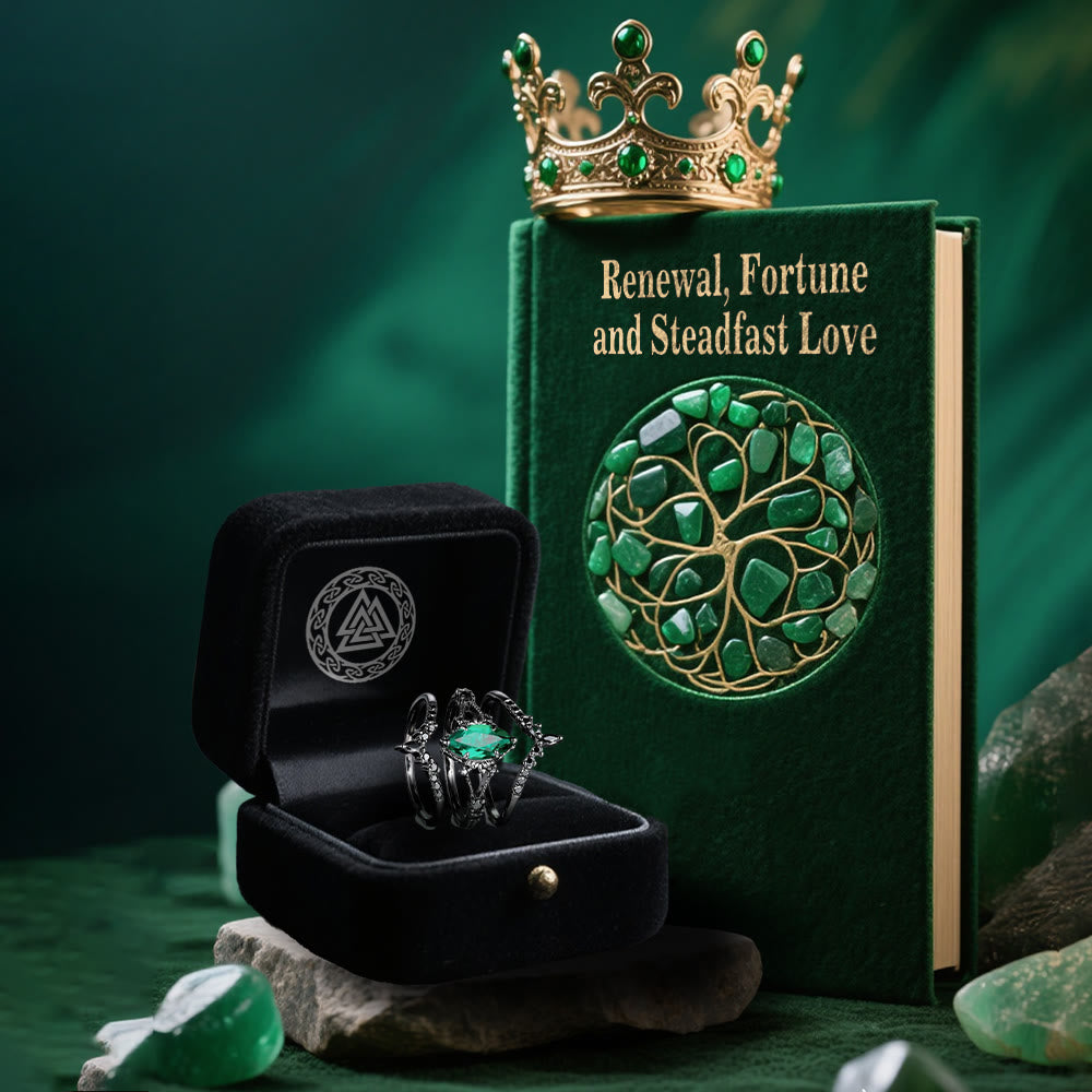 WorldNorse Mystic Smaragdkrone 3-teiliges Ringset - image 3