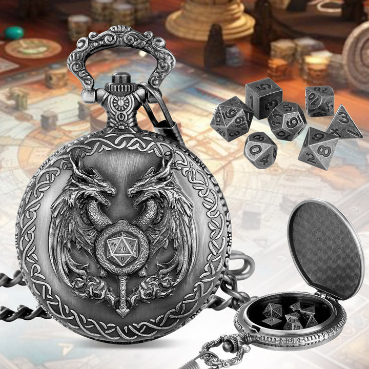 WorldNorse Zauberstab Drache Mini Würfel Set Taille Kette - Taschenuhrgehäuse + Kette + Würfel - Silber - image 7