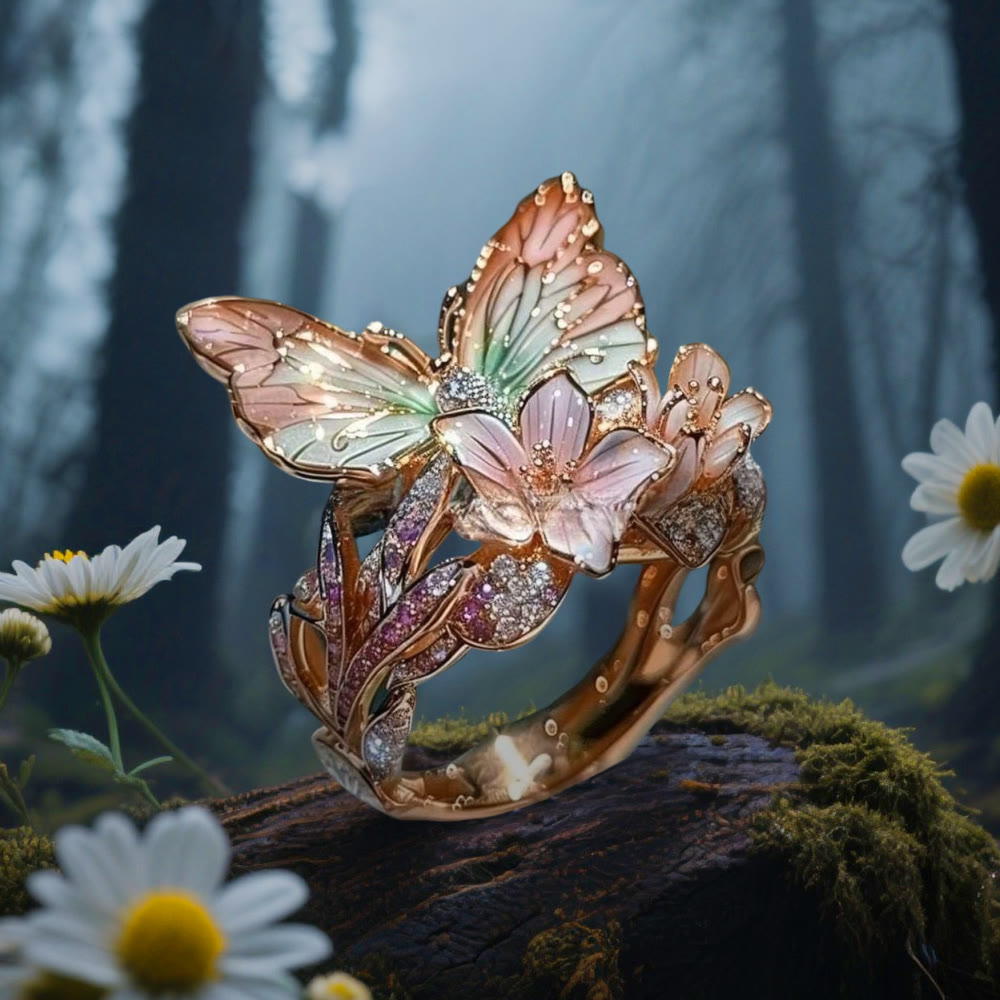 WorldNorse Whispering Blossoms Schmetterlingsring - Schmetterling#C - Roségold - image 12