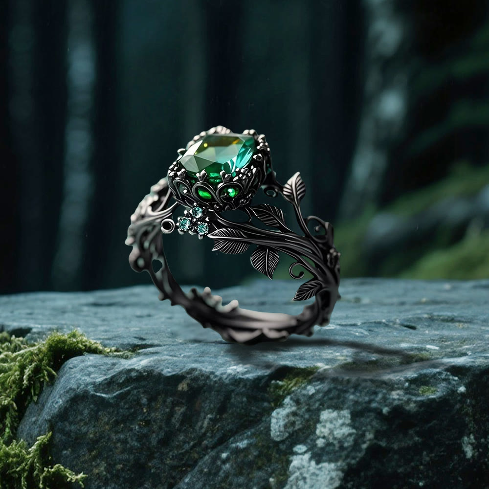 WorldNorse Smaragd- Yggdrasil Ring - Schwarz - 62mm - image 0