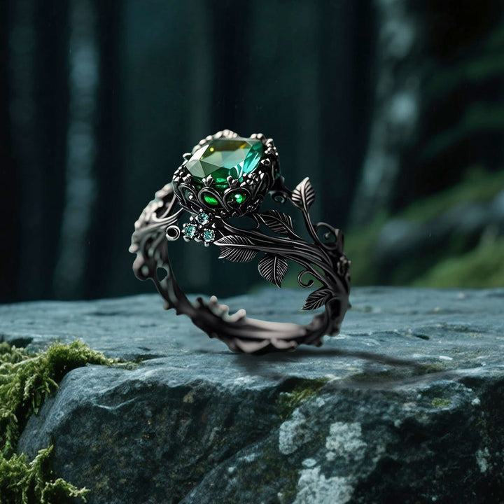 WorldNorse Smaragd- Yggdrasil Ring - Schwarz - 62mm - image 0