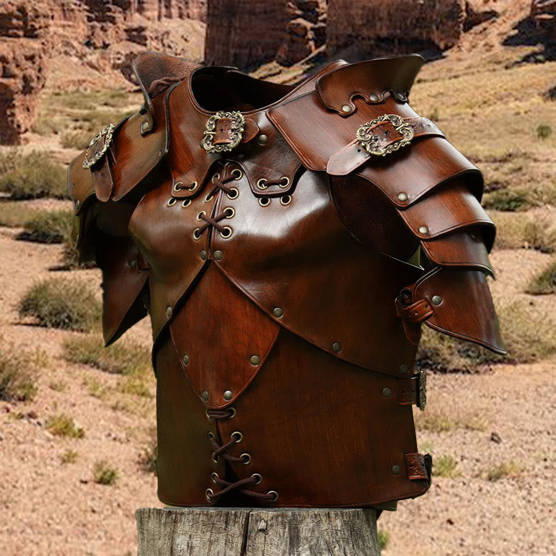 WorldNorse Mittelalterliche Brustpanzerung mit Nieten und verstellbaren Schnallen - Braun - image 6