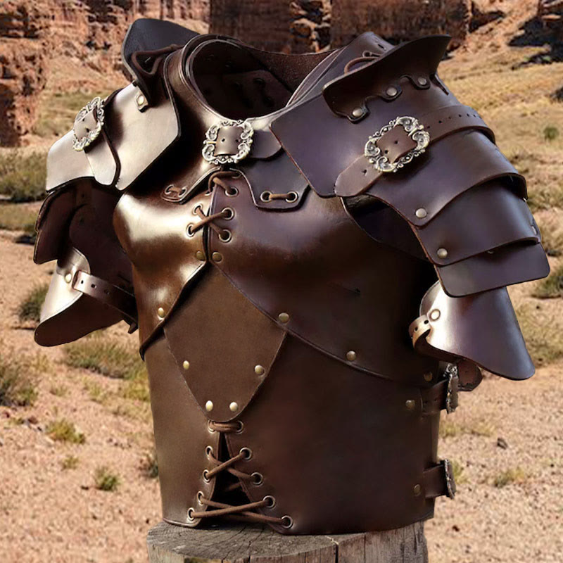 WorldNorse Mittelalterliche Brustpanzerung mit Nieten und verstellbaren Schnallen - Dunkelbraun - image 1