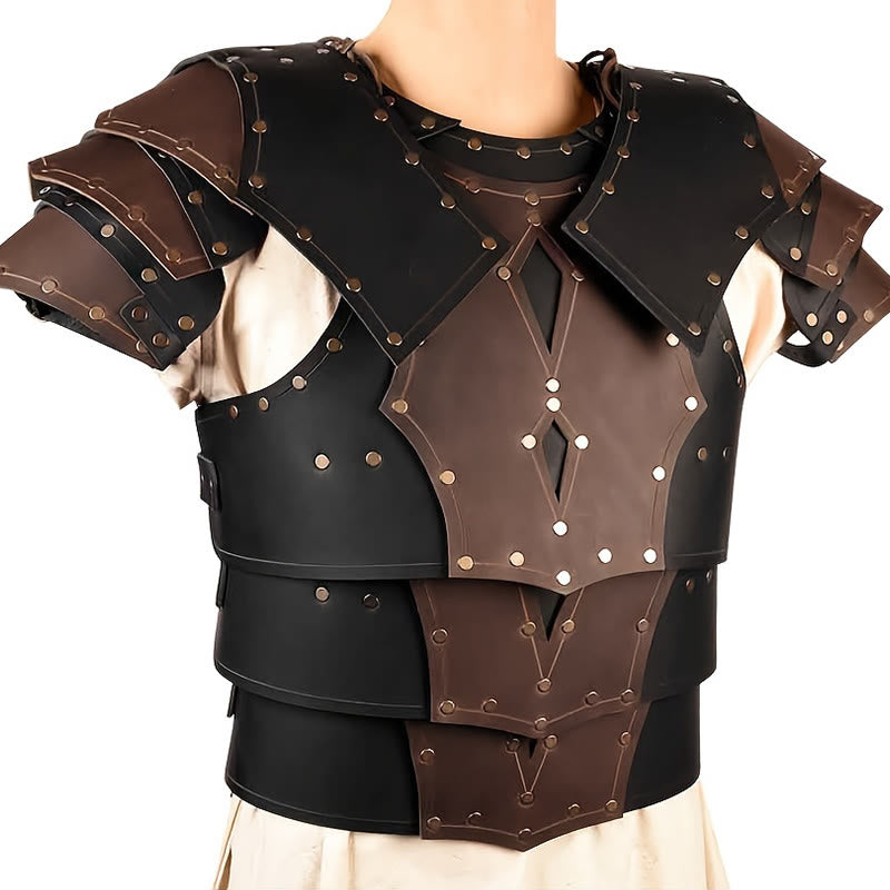 WorldNorse Vintage Warrior Brustpanzer mit zweifarbigen Nieten - Braun & Schwarz - image 1