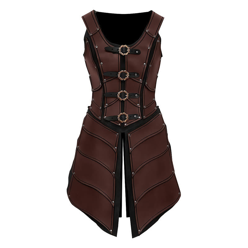 WorldNorse Steampunk Damen Korsettkleid mit Ringschnallen - Braun - image 2
