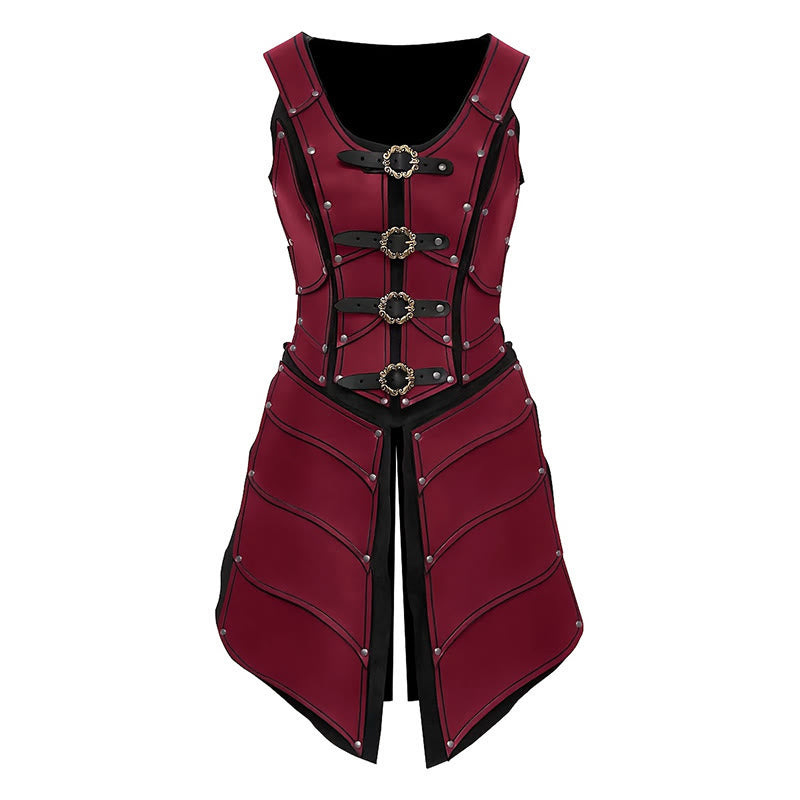 WorldNorse Steampunk Damen Korsettkleid mit Ringschnallen - Rot - image 1