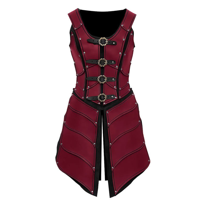 WorldNorse Steampunk Damen Korsettkleid mit Ringschnallen - Rot - image 1