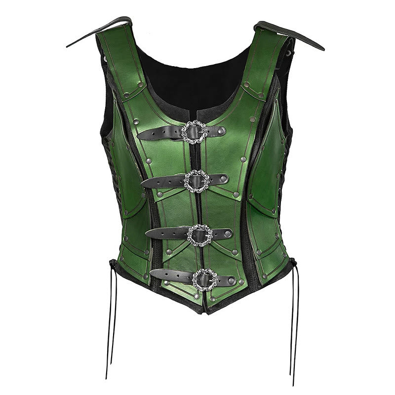 WorldNorse Damen-Brustpanzer mit Retro-Nieten und vier Ringschnallen - Grün - image 7