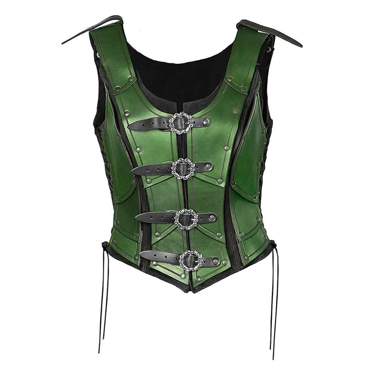 WorldNorse Damen-Brustpanzer mit Retro-Nieten und vier Ringschnallen - Grün - image 7