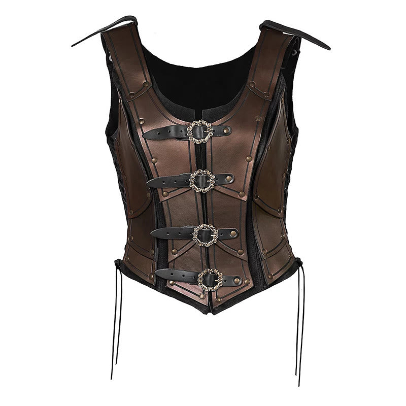 WorldNorse Damen-Brustpanzer mit Retro-Nieten und vier Ringschnallen - Braun - image 2