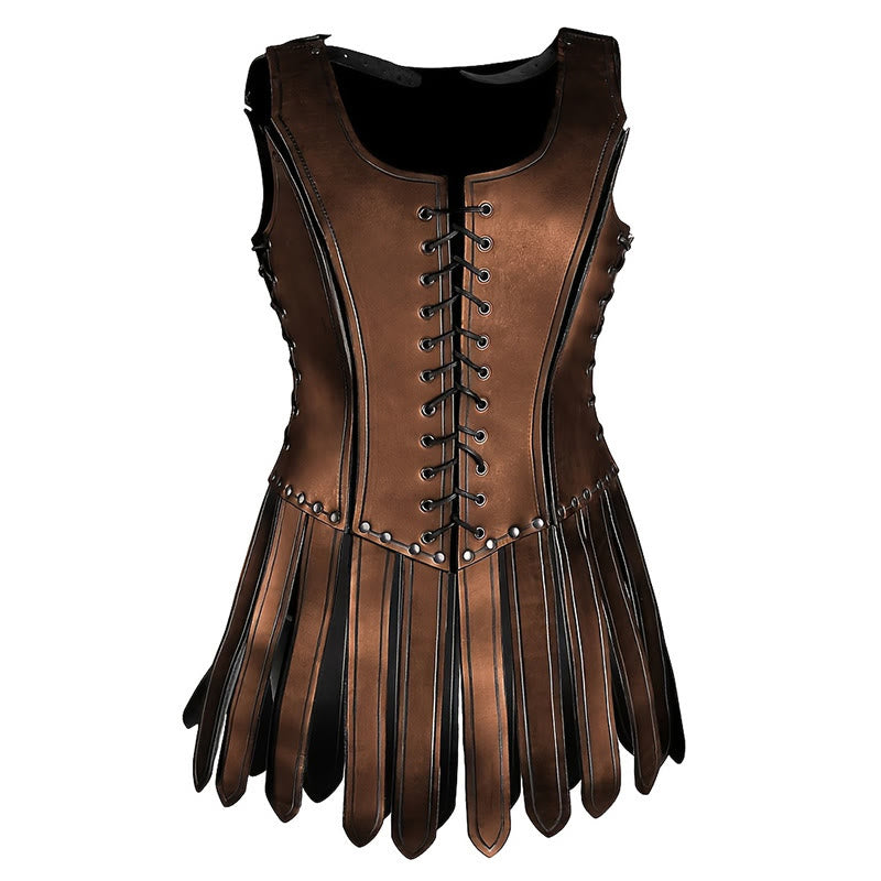 WorldNorse Damen-Korsettkleid mit Schnürung und Fransen - Dunkelbraun - image 6