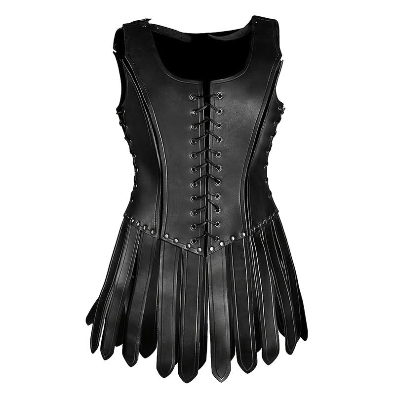 WorldNorse Damen-Korsettkleid mit Schnürung und Fransen - Schwarz - image 2