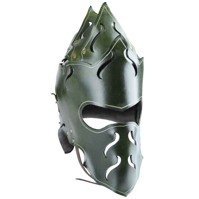 WorldNorse Woodland Flammenförmiger Lederhelm mit Nieten - Grün - image 1