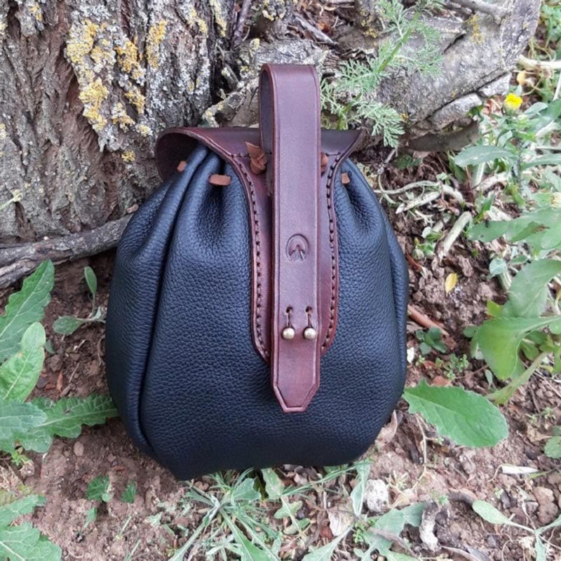 WorldNorse Mittelalterliche Steampunk-Outdoor-Kordelzugtasche - Blaues Leder - image 2