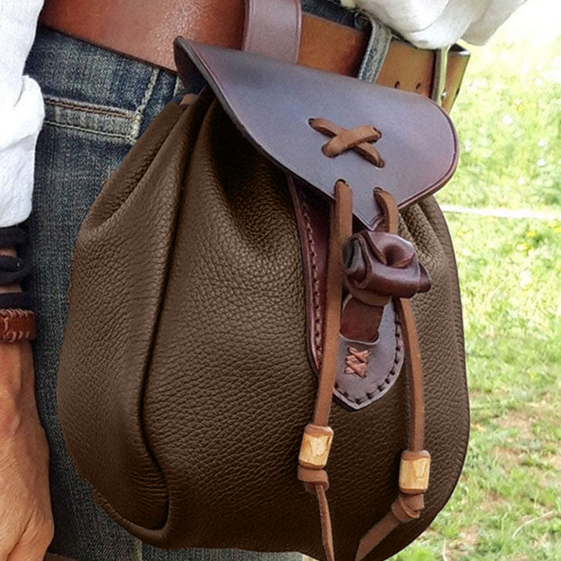 WorldNorse Mittelalterliche Steampunk-Outdoor-Kordelzugtasche - Dunkelbraunes Leder - image 6