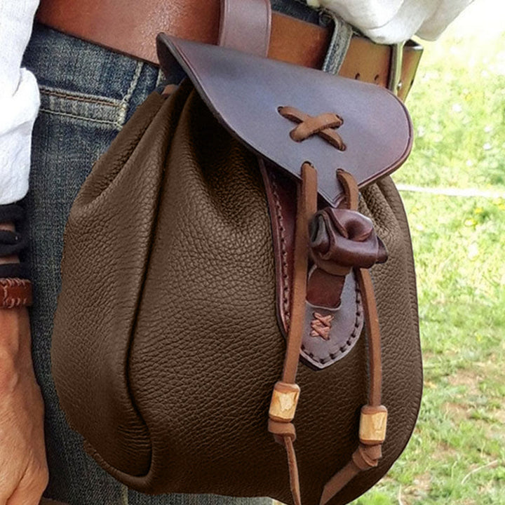 WorldNorse Mittelalterliche Steampunk-Outdoor-Kordelzugtasche - Dunkelbraunes Leder - image 6