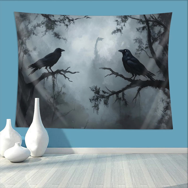 WorldNorse Ethereal Misty Forest Raven Wandteppich - image 2