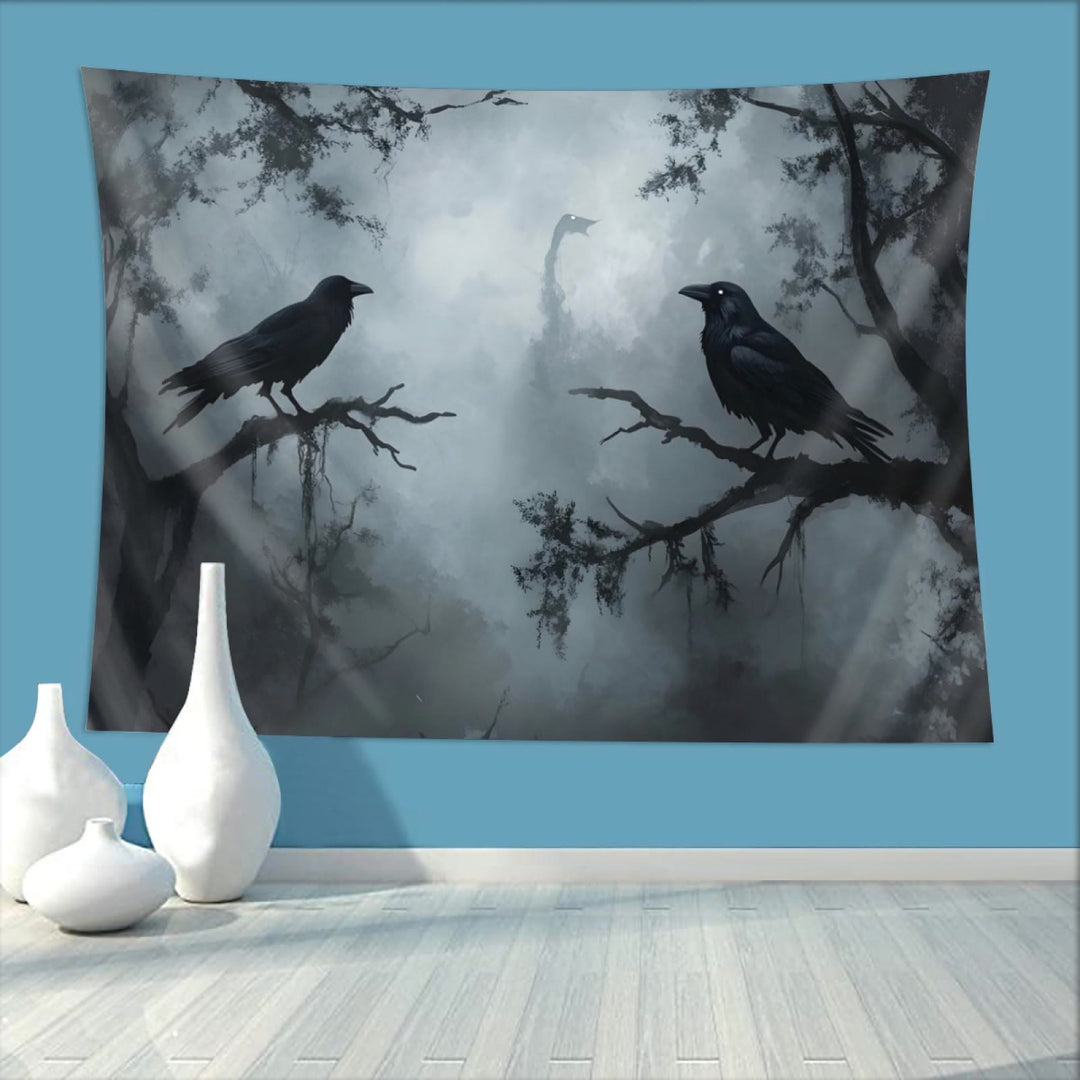 WorldNorse Ethereal Misty Forest Raven Wandteppich - image 2
