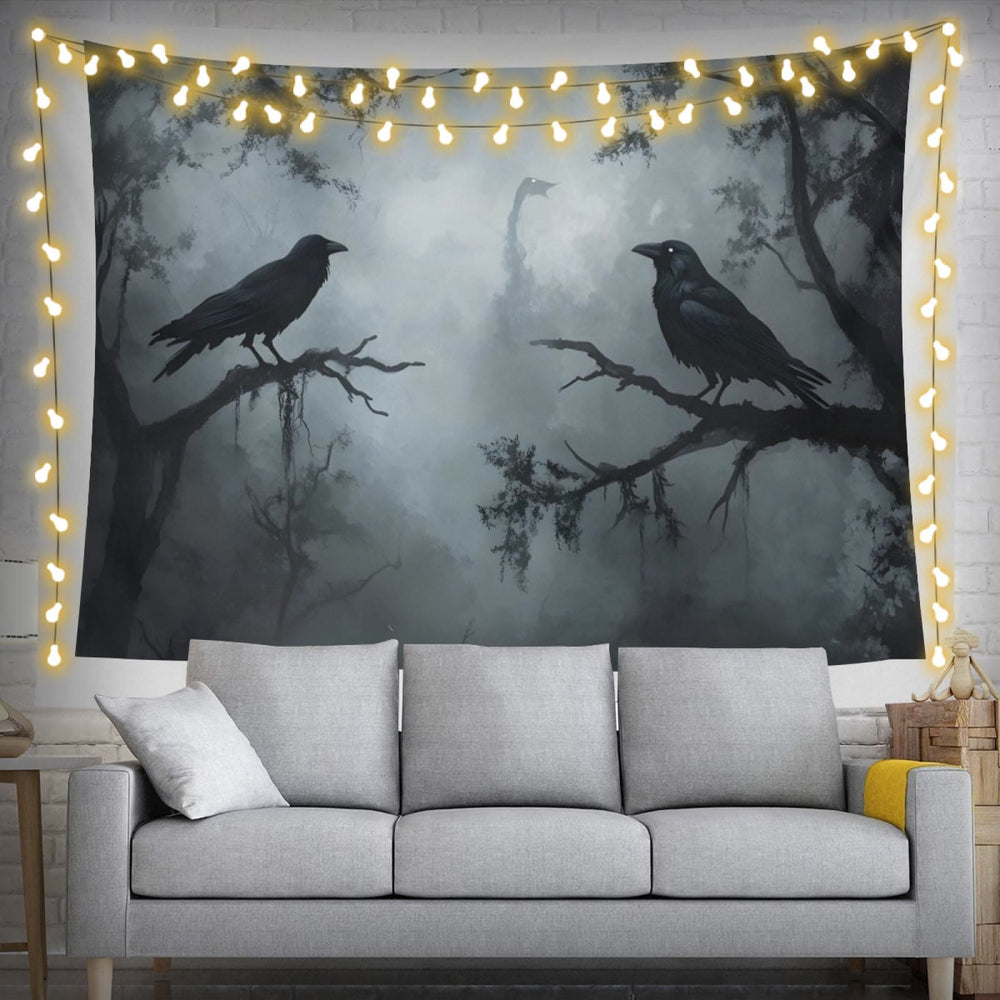 WorldNorse Ethereal Misty Forest Raven Wandteppich - image 1