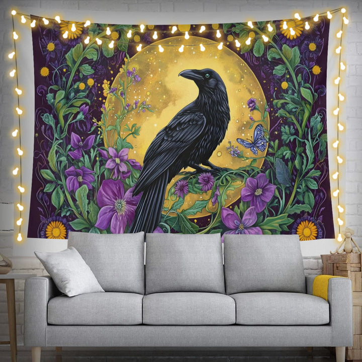 WorldNorse Raven inmitten von Wildblumen des goldenen Mondes Wandbehang - image 2