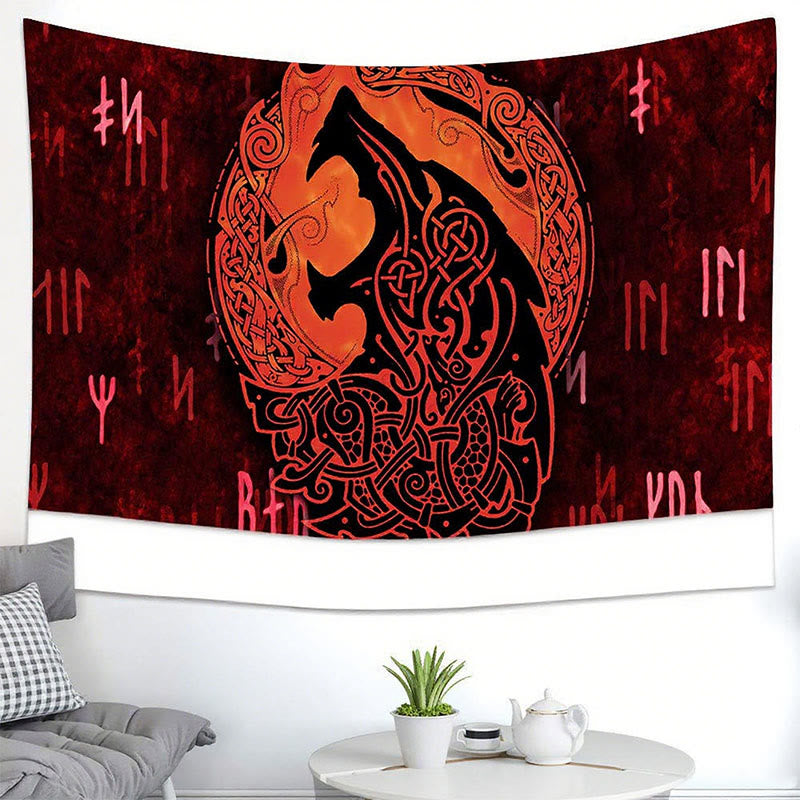 WorldNorse Verzierter Vintage Fenrir Wandteppich - image 1