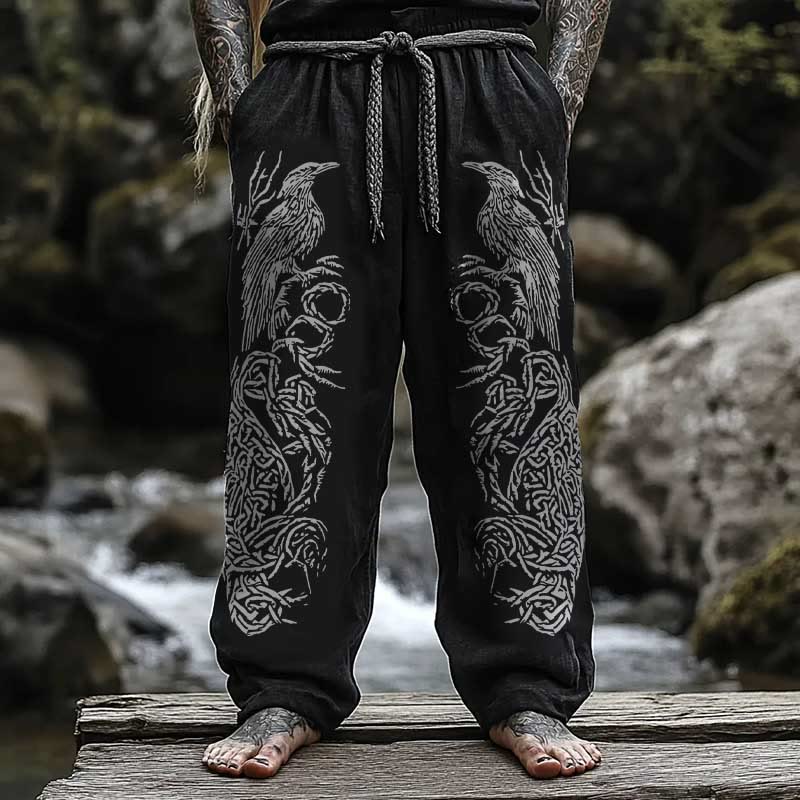 WorldNorse Viking Vintage Raven Keltischer Knoten Leinenhose - US/UK/AU50, EU60 (5XL) - image 0
