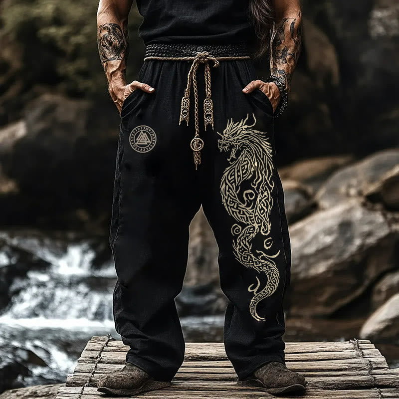 WorldNorse Viking Nordischer Drache Valknut Rune Leinenhose - US/UK/AU50, EU60 (5XL) - image 0
