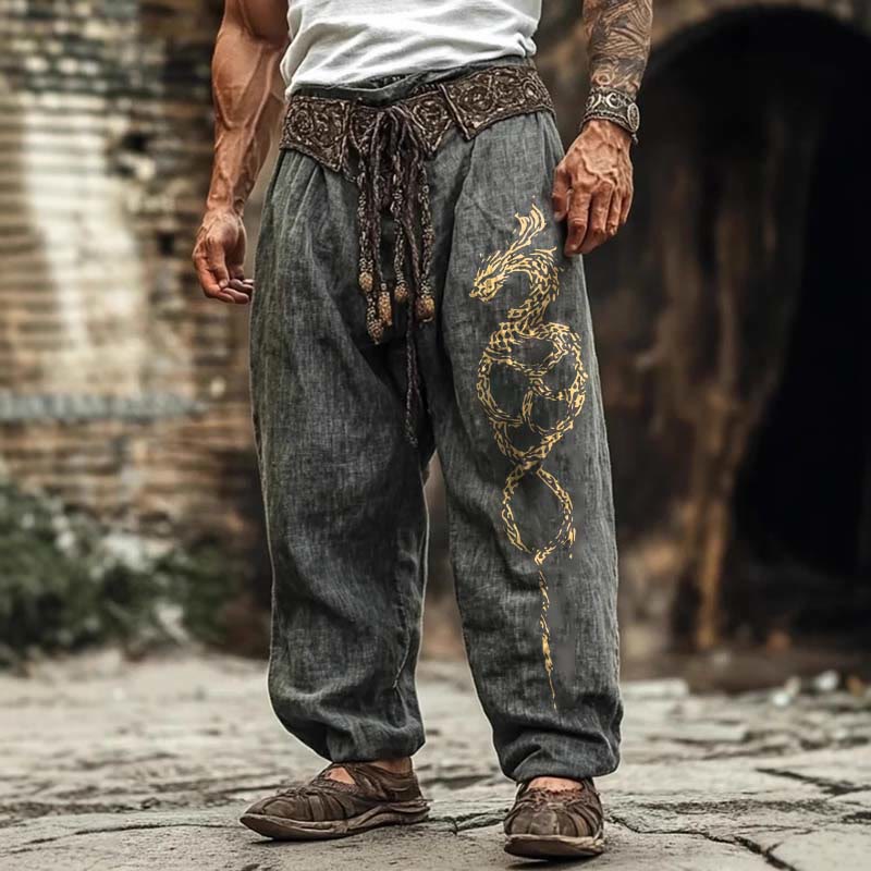 WorldNorse Vintage Leinenhose mit Nordischer Drache - US/UK/AU50, EU60 (5XL) - image 0