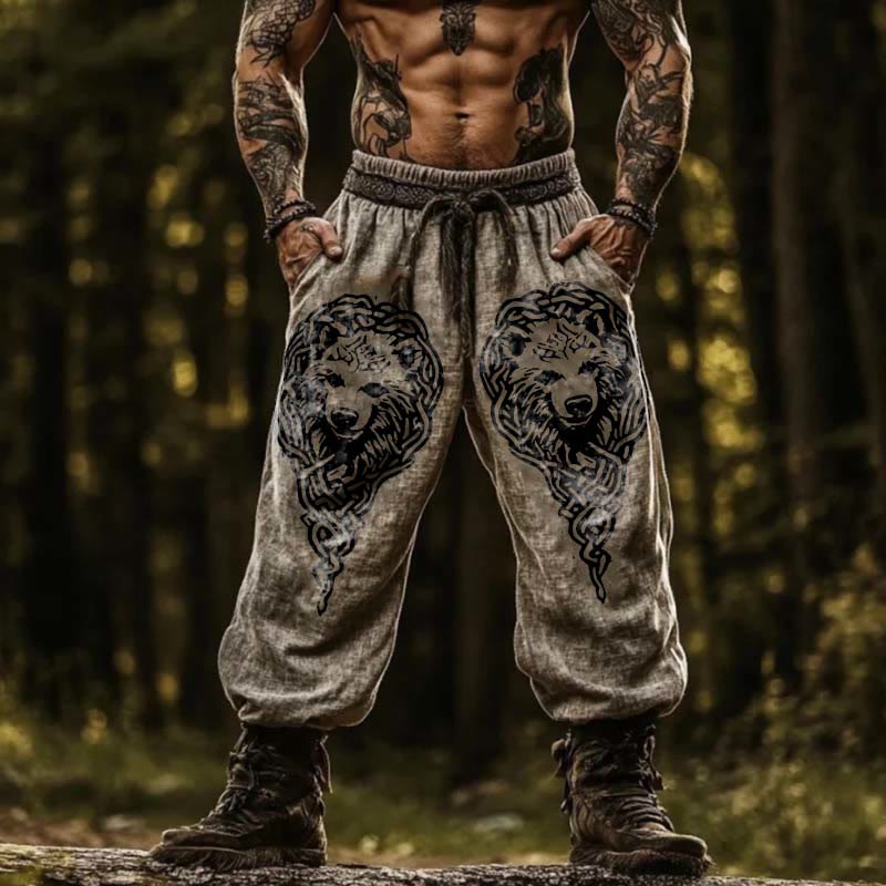 WorldNorse – Leinenhose mit Keltischer Knoten und Wikinger Bär - US/UK/AU50, EU60 (5XL) - image 0
