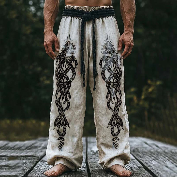 WorldNorse Viking Tribal Nordischer Drache Leinenhose - US/UK/AU50, EU60 (5XL) - image 0